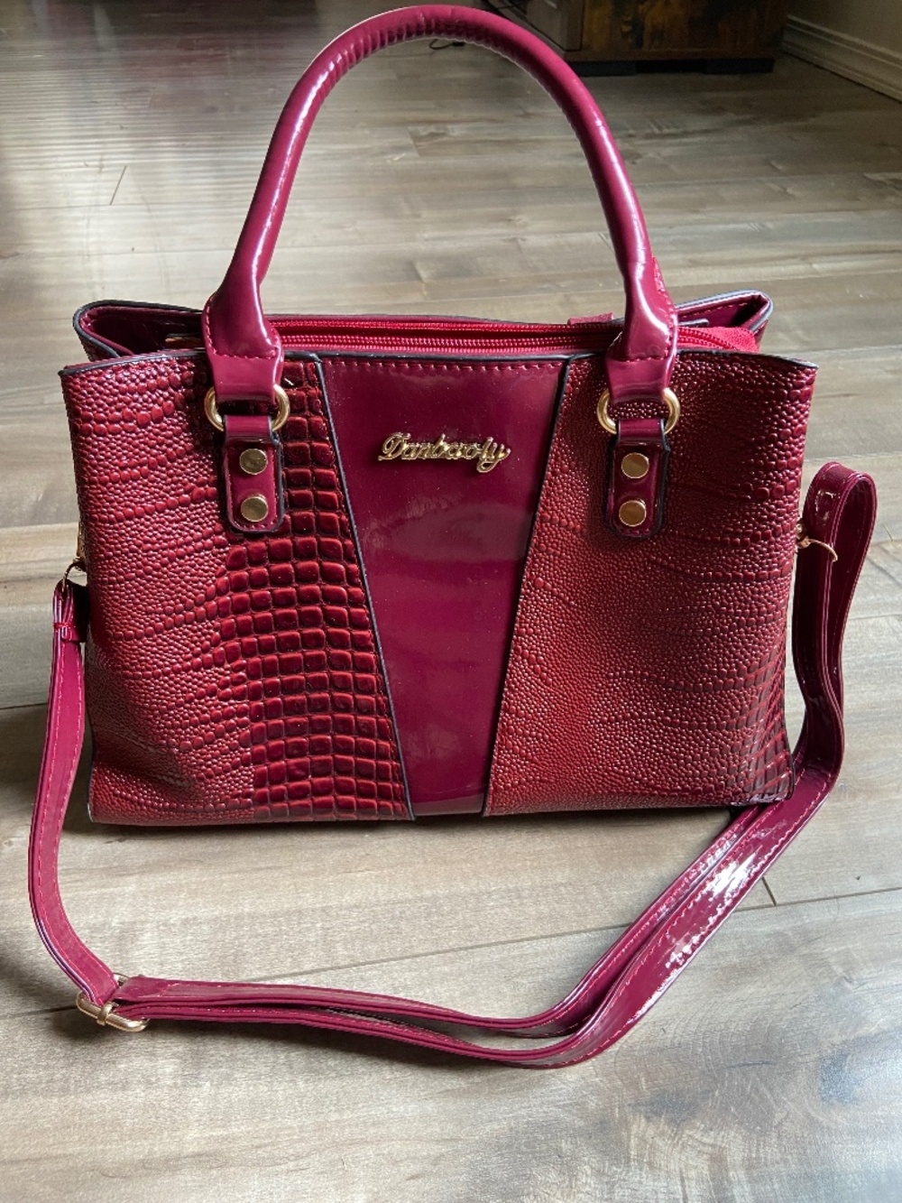 Burgundy Satchel Handbag with Matching Card Holder